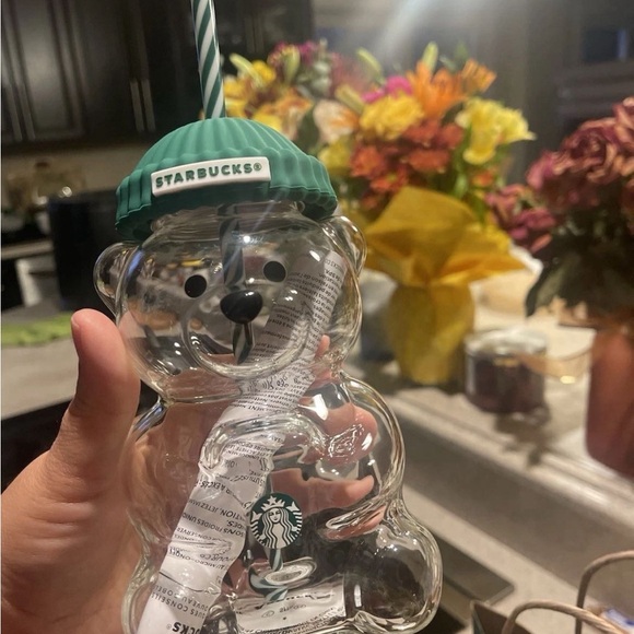 Starbucks Bearista Bear Clear Cold Cup 20 oz Green Lid & Straw - Picture 3 of 7